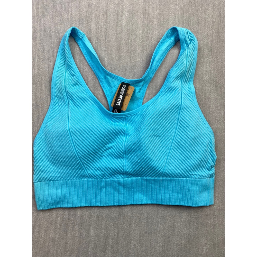 Pink Active Victoria's Secret Sports Bra Blue Ribbed Racerback Medium NEW